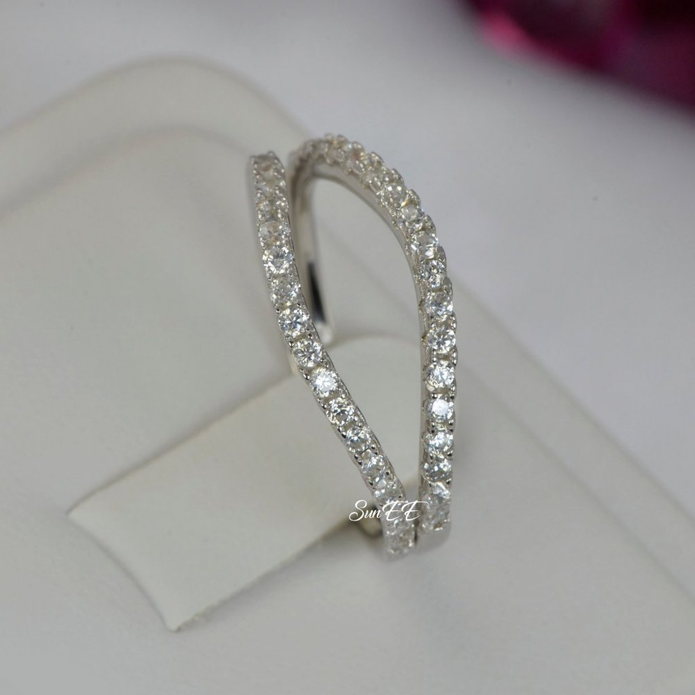 2pc Real 925 Curve Wedding Band Ring - Picture 6 of 7